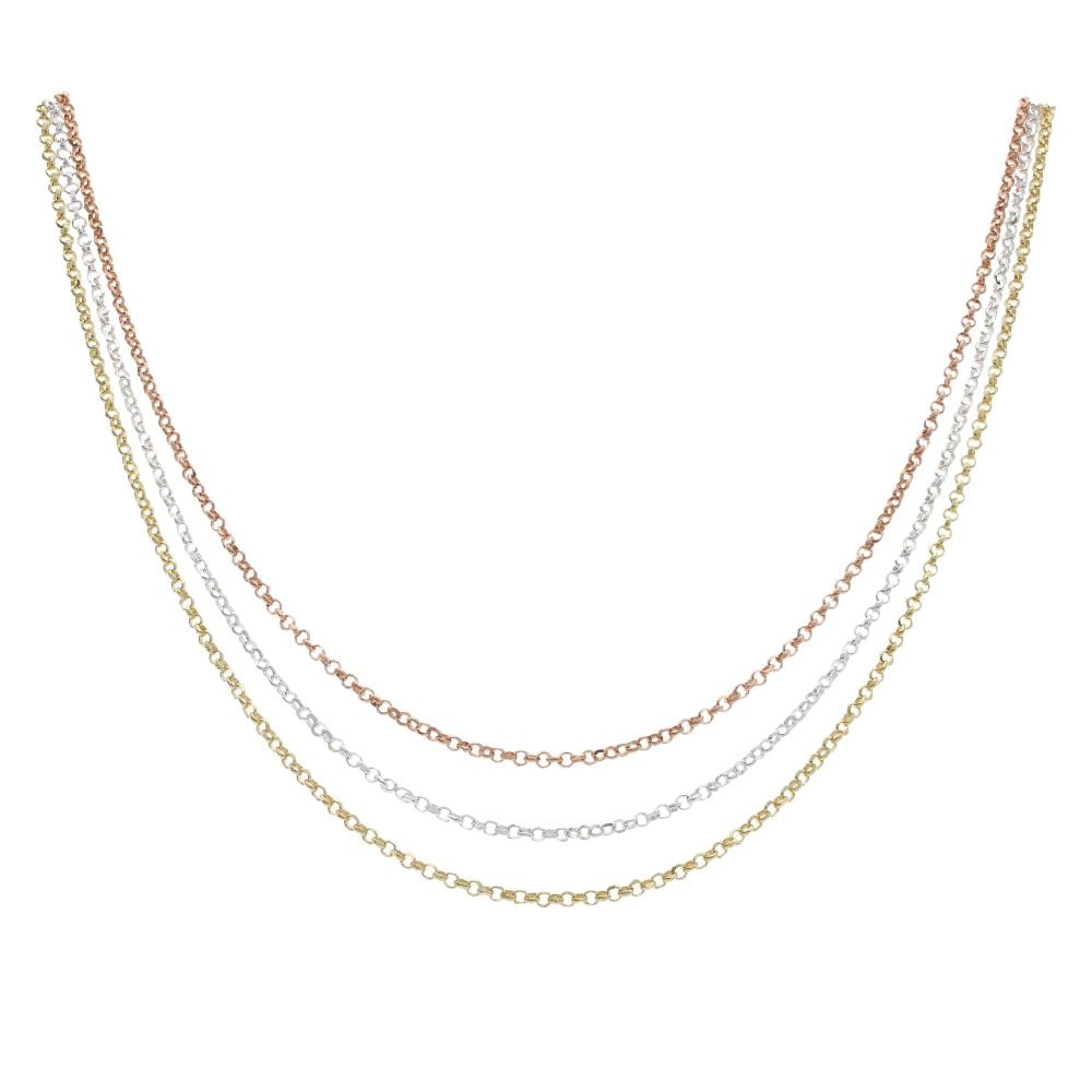 Silver, Yellow and Rose Gold Plated Layering Chains Set of Three