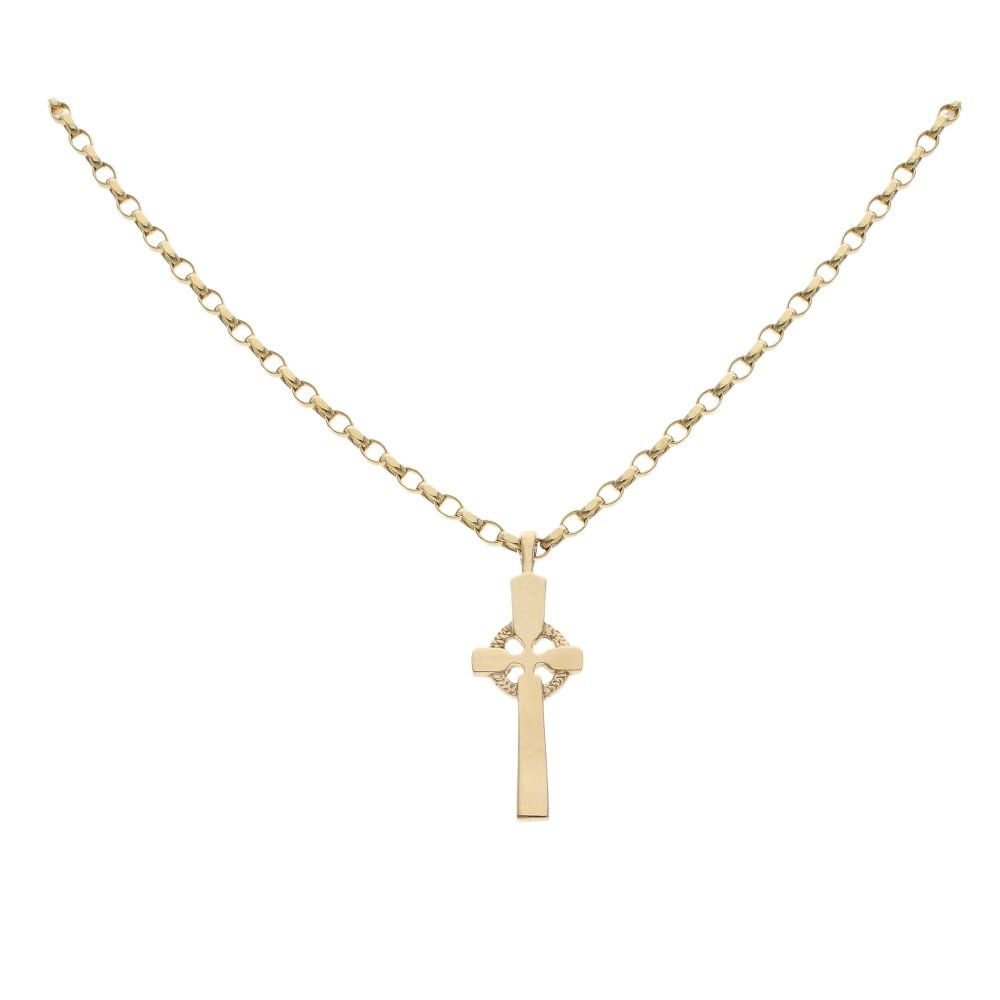 9ct Yellow Gold Celtic Cross Pendant and Chain 18"
