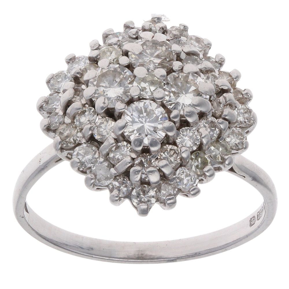 18ct White Gold 1.75ct Brilliant Cut Diamond Cluster Ring ...