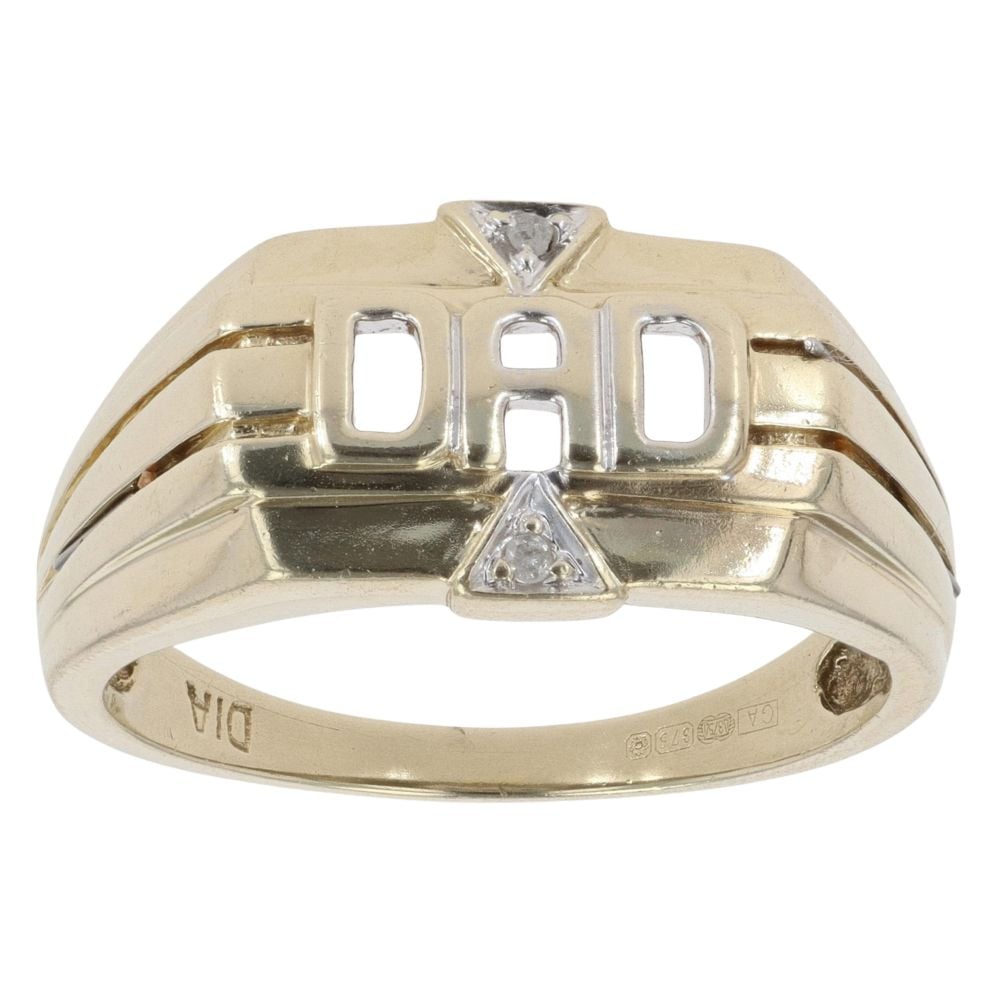 9ct Yellow Gold 0.02ct Diamond Dad Ring