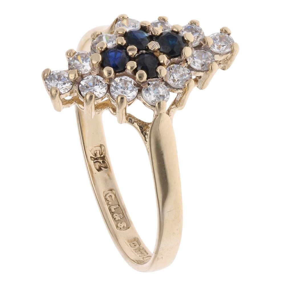 9ct Yellow Gold Sapphire And Cubic Zirconia Cluster Ring