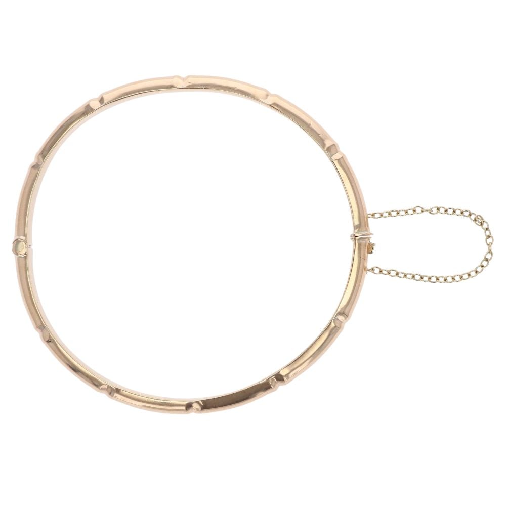 9ct Yellow Gold Bamboo Patterned Hinged Bangle