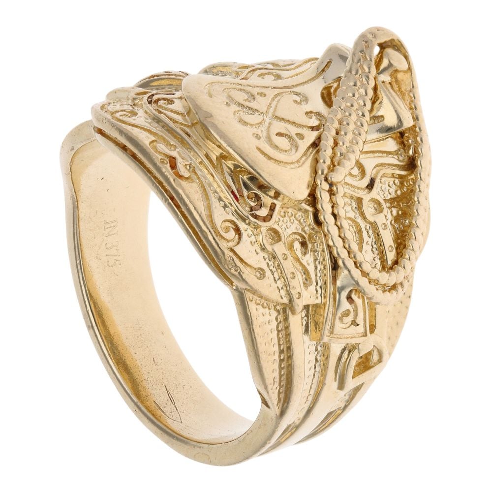 9ct Yellow Gold Patterned Saddle Ring