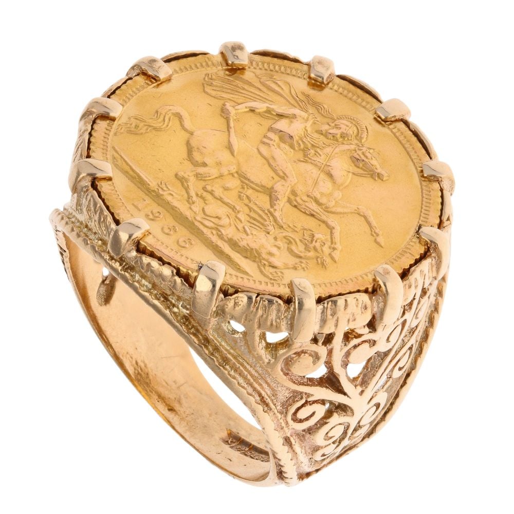 9ct Yellow Gold 1966 Elizabeth II Full Sovereign Coin Ring