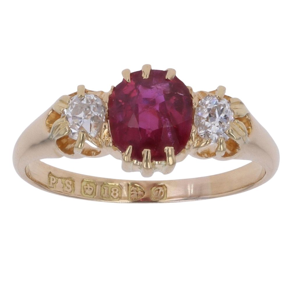 18ct Yellow Gold 0.30ct Diamond And Ruby Three Stone Ring ...