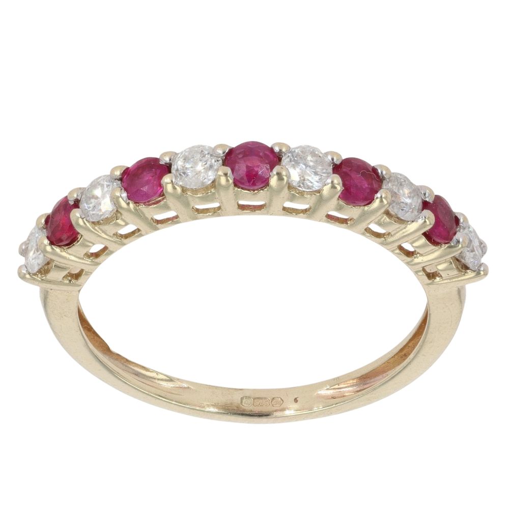9ct Yellow Gold Ruby and 0.30ct Diamond Half Eternity Ring