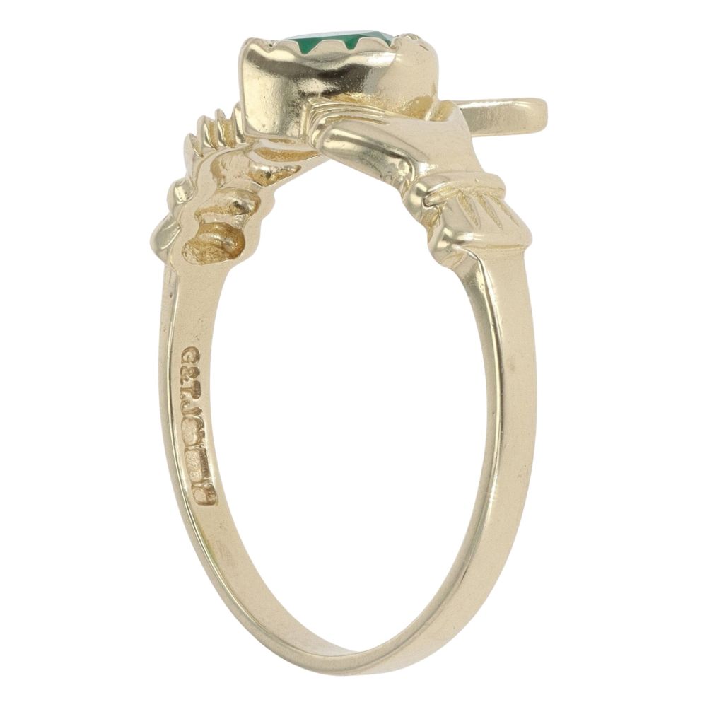 9ct Yellow Gold Emerald Claddagh Ring