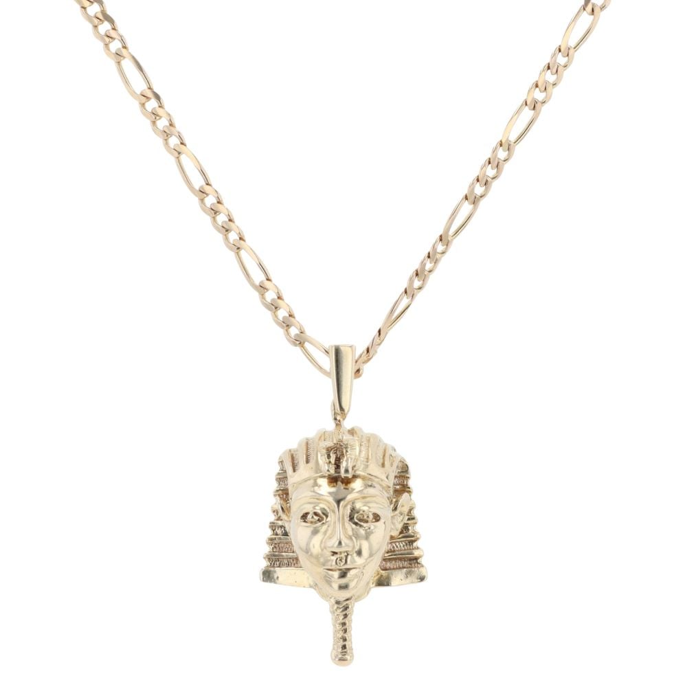 9ct Yellow Gold Egyptian Pharaoh Pendant And Chain 24"