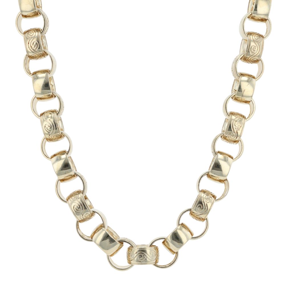 9ct Yellow Gold Patterned And Plain Belcher Chain 24"