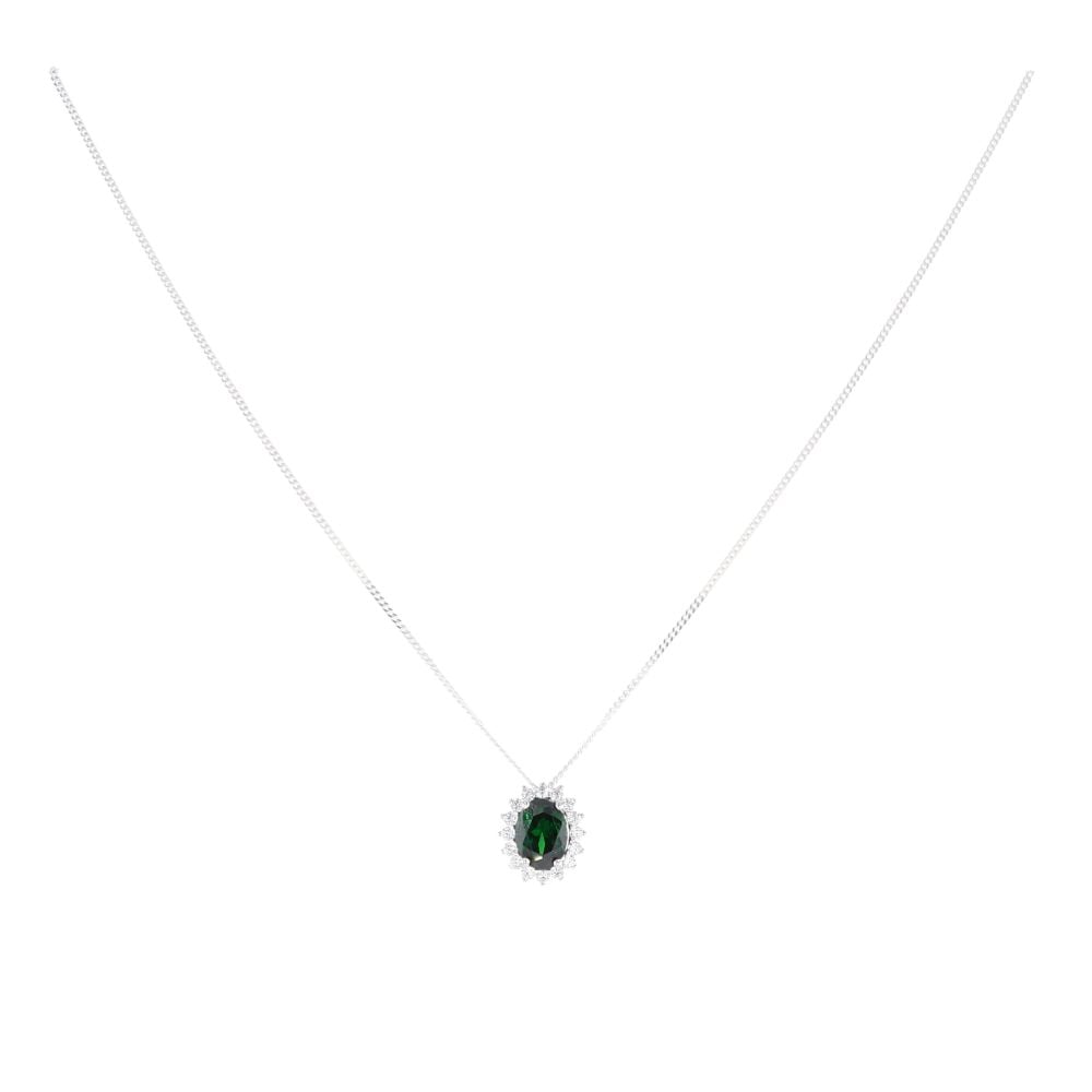 Silver Green Gemstone And Cubic Zirconia Cluster Pendant And Chain 18" By Icesia