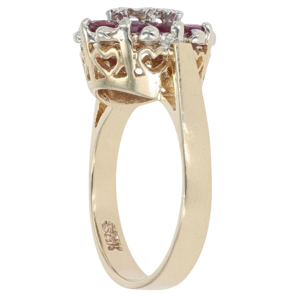 9ct Yellow Gold 0.02ct Diamond and Ruby Cluster Ring