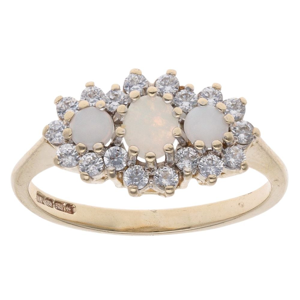 9ct Yellow Gold Opal and Cubic Zirconia Cluster Ring