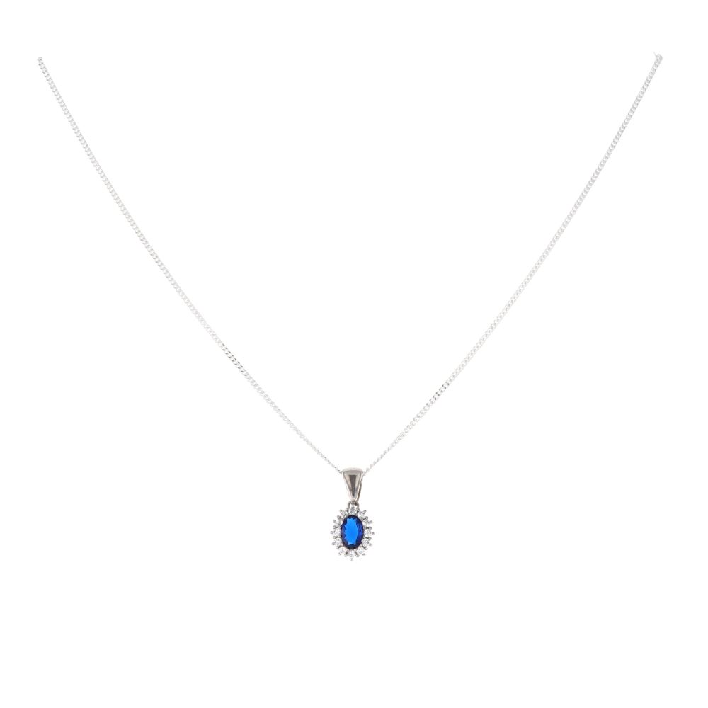 Silver Blue Gemstone And Cubic Zirconia Cluster Pendant And Chain 16" By Icesia