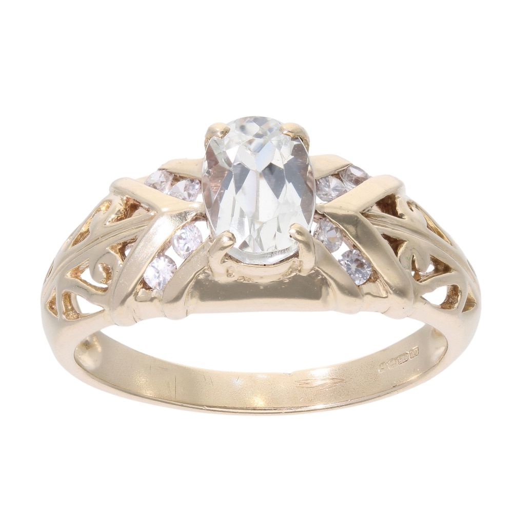 9ct Yellow Gold Green Kunzite and Cubic Zirconia Dress Ring