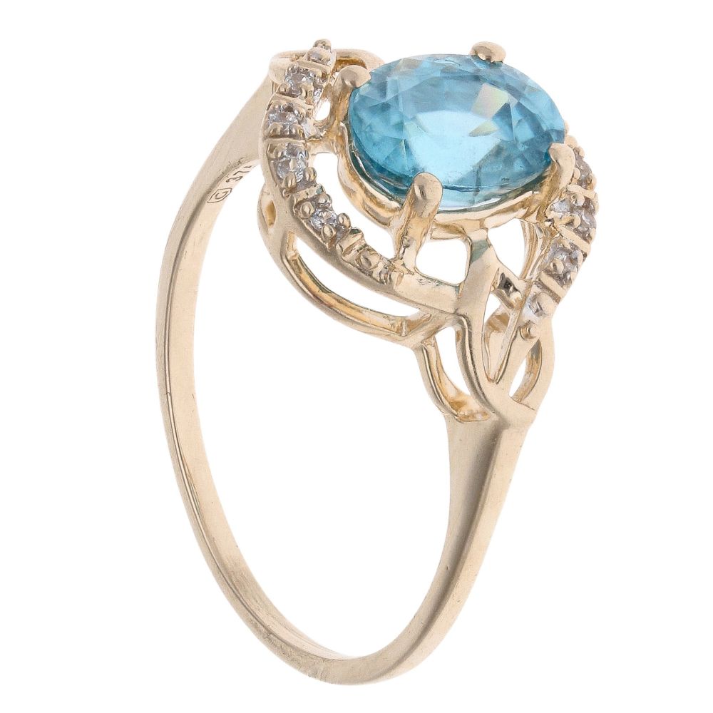 9ct White Gold 0.05ct Diamond Blue Topaz Solitaire Twist Ring