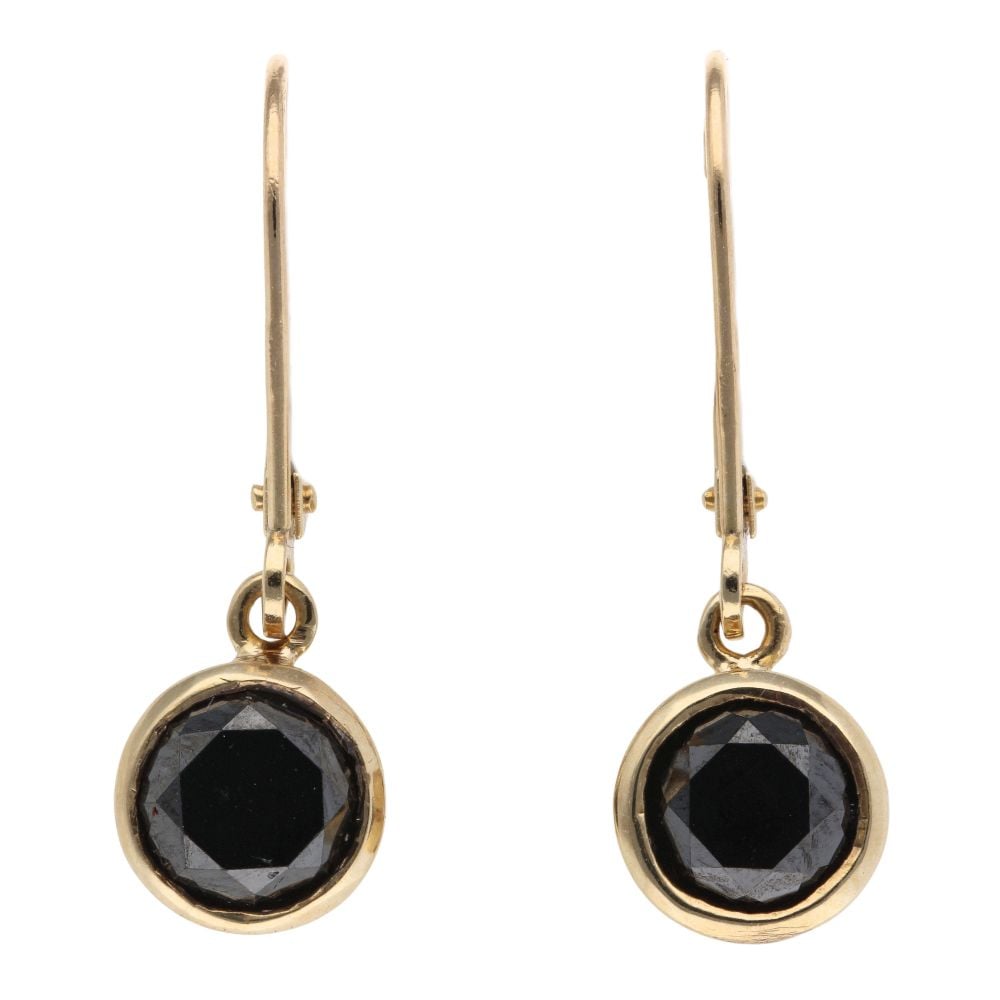 9ct Yellow Gold 1.50ct Brilliant Cut Black Diamond Drop Earrings