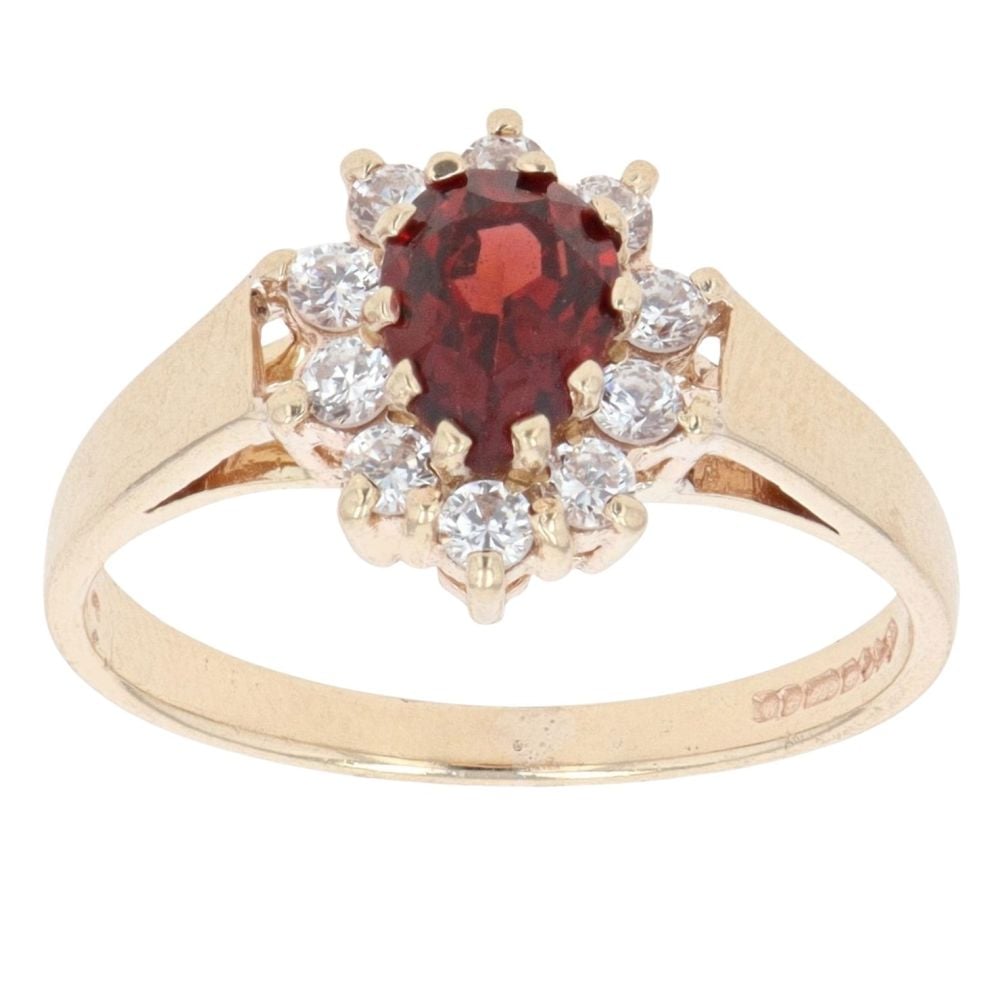 9ct Yellow Gold Garnet And Cubic Zirconia Cluster Ring