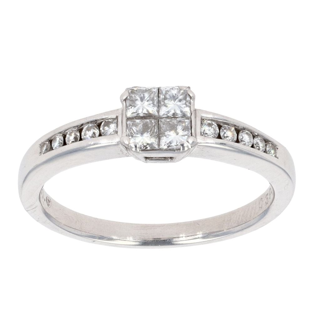 18ct White Gold 0.39ct Diamond Princess Cut Cluster Ring