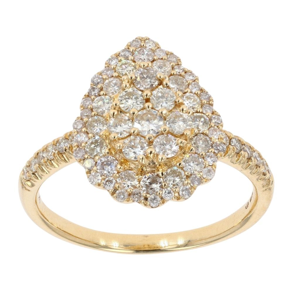 18ct Yellow Gold 1.05ct Diamond Cluster Pear Ring by Anya Belle