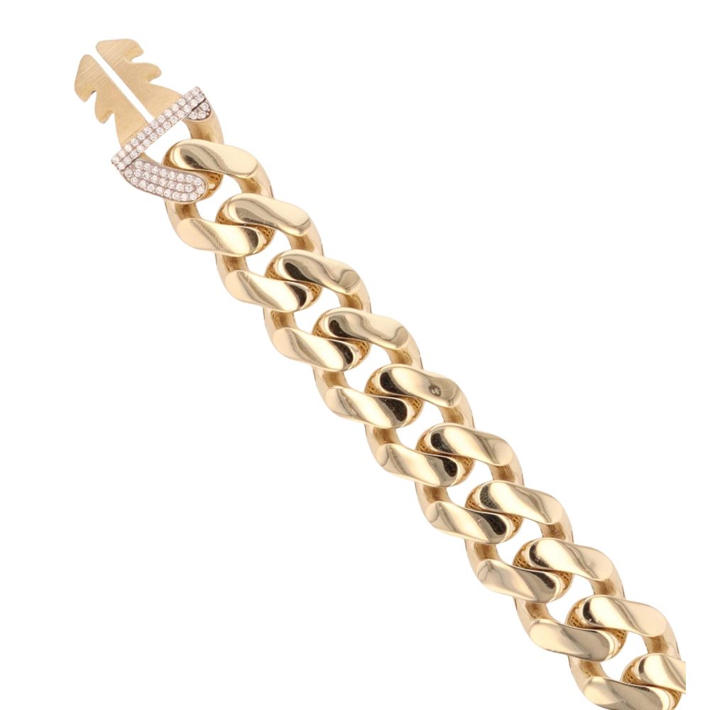 14ct Yellow Gold Monaco Curb Classic Cubic Zirconia Pave Lock Bracelet 8.5"