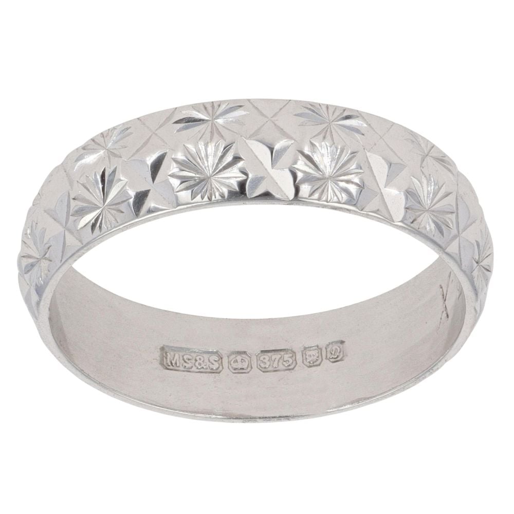 9ct White Gold Diamond Cut Wedding Band 4.8mm