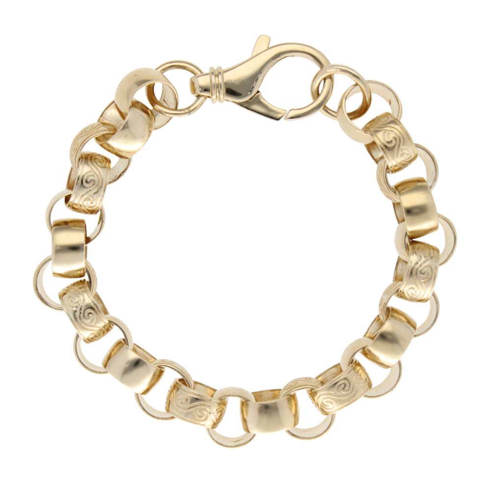 9ct Yellow Gold Patterned & Plain Belcher Bracelet 9" Ramsdens Jewellery