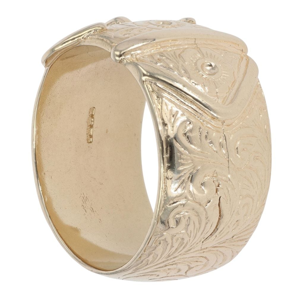 9ct Yellow Gold Patterned Buckle Ring