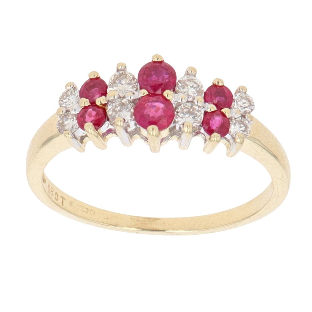 18ct Yellow Gold 0.25ct Diamond and Ruby Two Row Fancy Ring