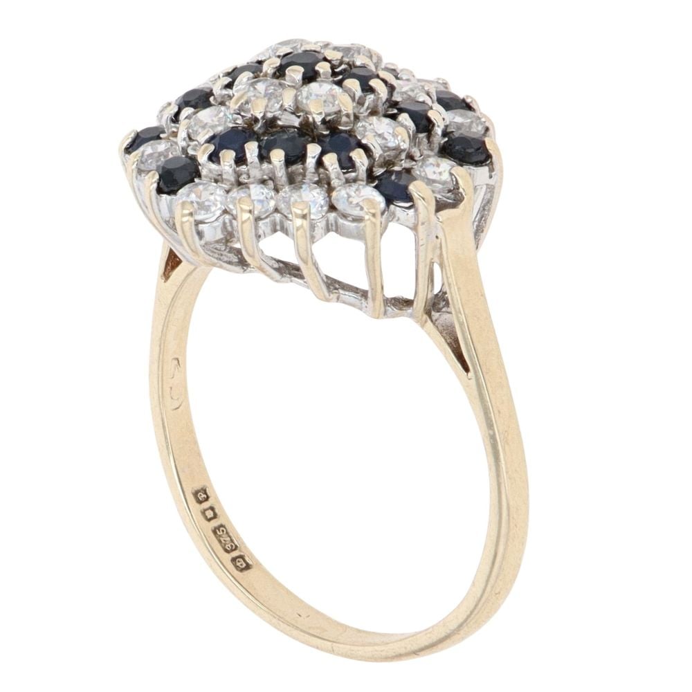 9ct Yellow Gold Sapphire And Cubic Zirconia Cluster Ring