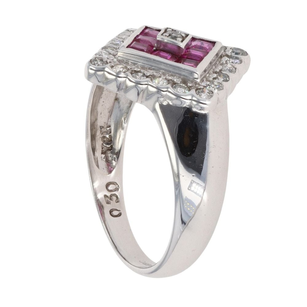 18ct White Gold 0.030ct Diamond And Ruby Cluster Ring