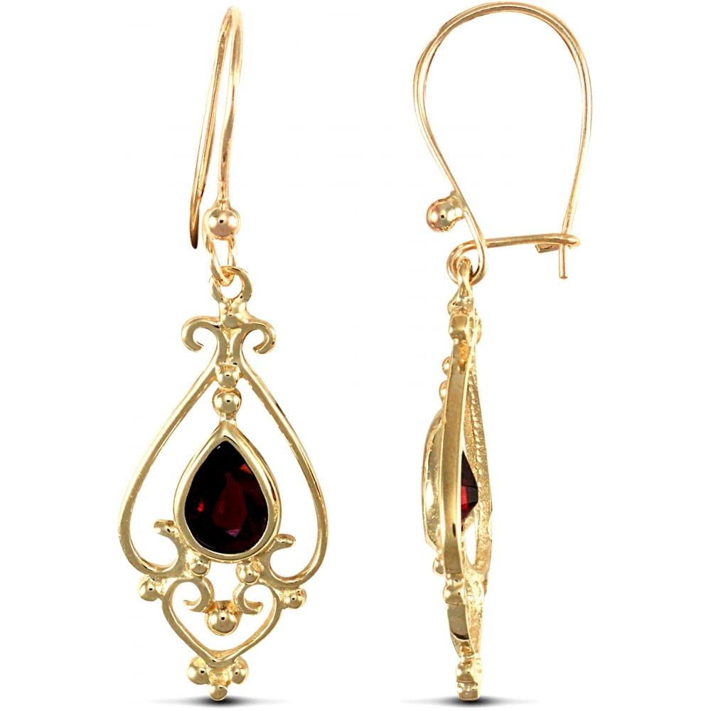 9ct Yellow Gold Garnet Drop Earrings RAMSJES119 Ramsdens Jewellery