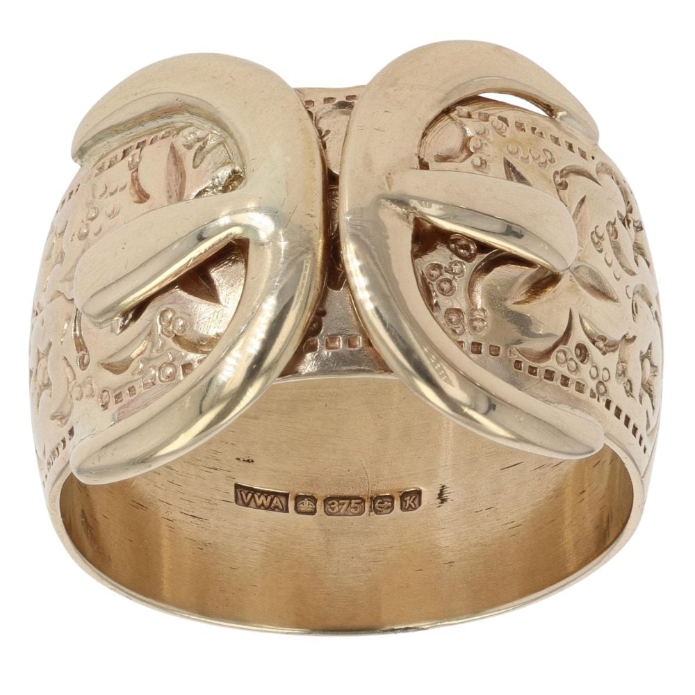 9ct Yellow Gold Patterned Double Buckle Ring