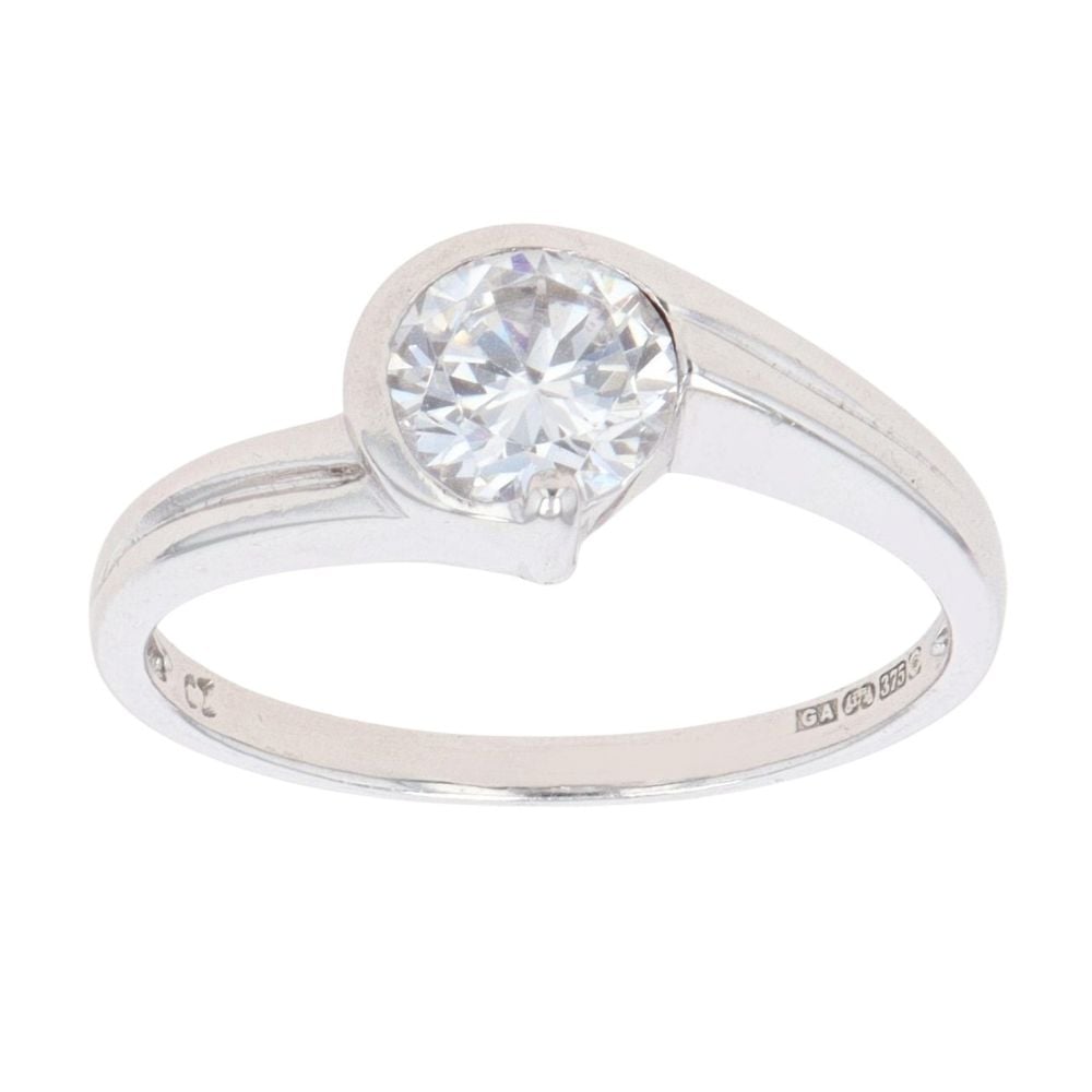 9ct White Gold Cubic Zirconia Solitaire Twist Ring