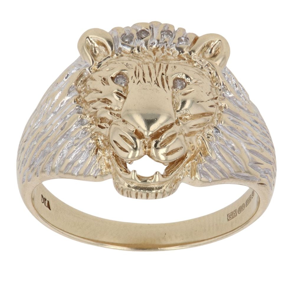 9ct Yellow And White Gold 0.05ct Diamond Lion Ring