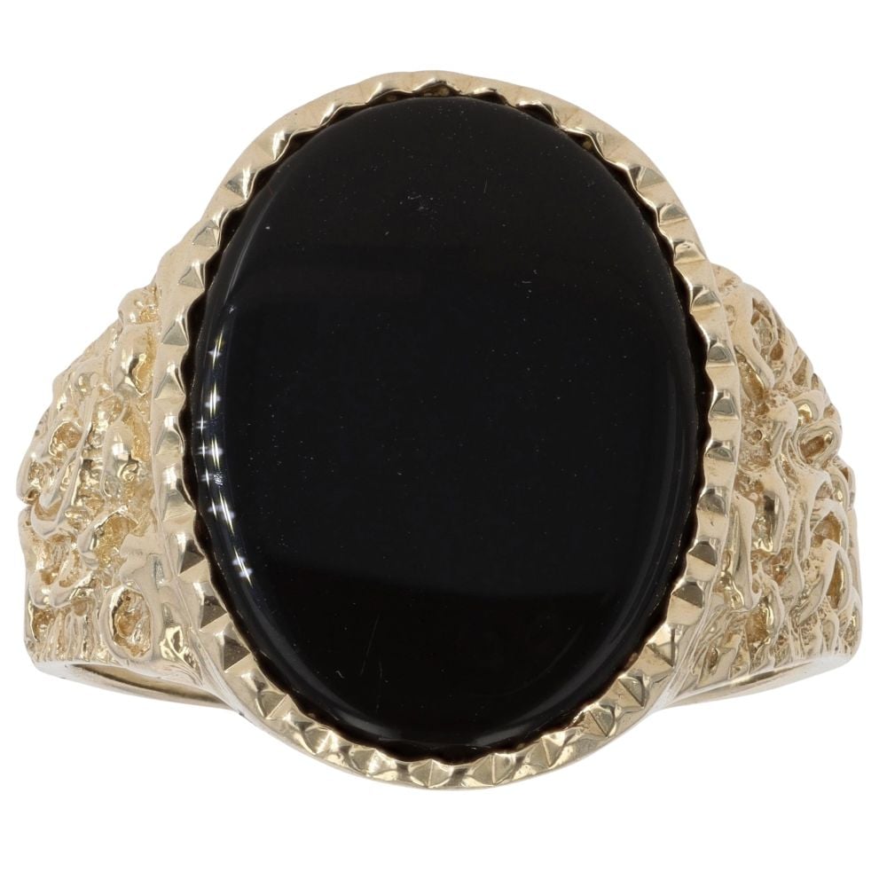 9ct Yellow Gold Patterned Onyx Signet Ring