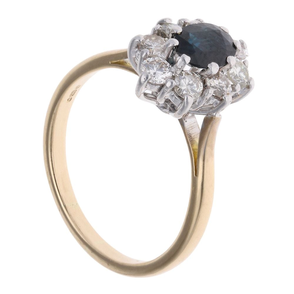 14ct Yellow Gold 0.80ct Diamond and Sapphire Cluster Ring