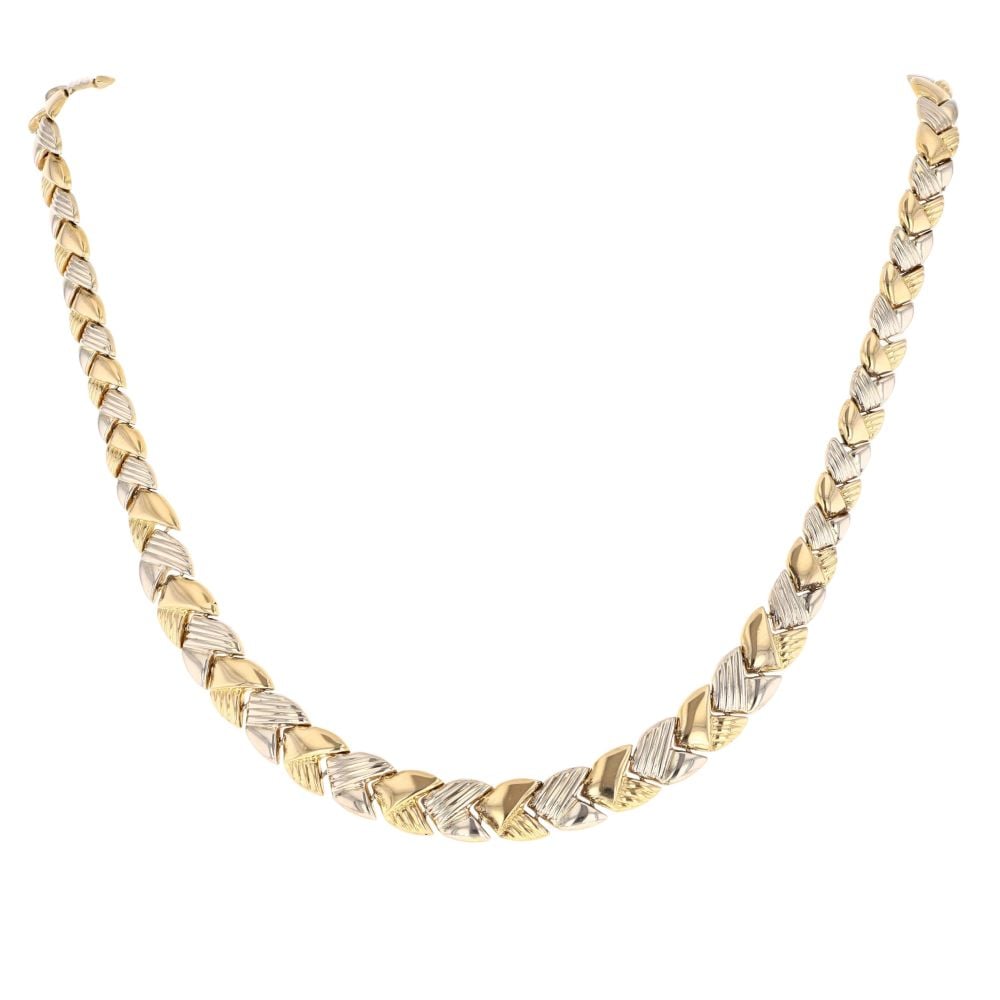 18ct Yellow and White Gold Patterned and Plain Fancy Chain 18"