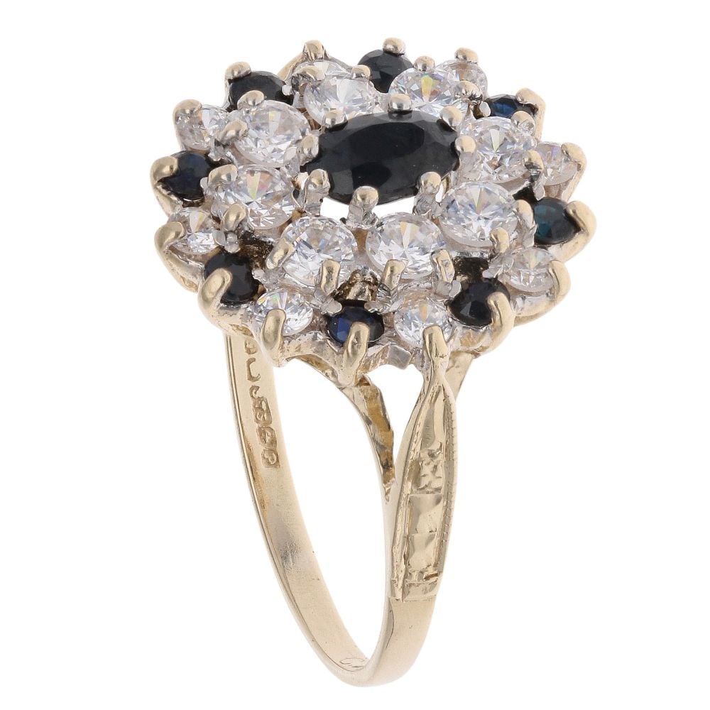 9ct Yellow Gold Sapphire And Cubic Zirconia Cluster Ring
