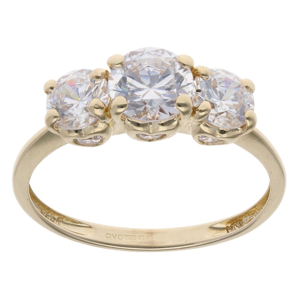 14ct Yellow Gold Cubic Zirconia Three Stone Ring RAMS764368870001 ...