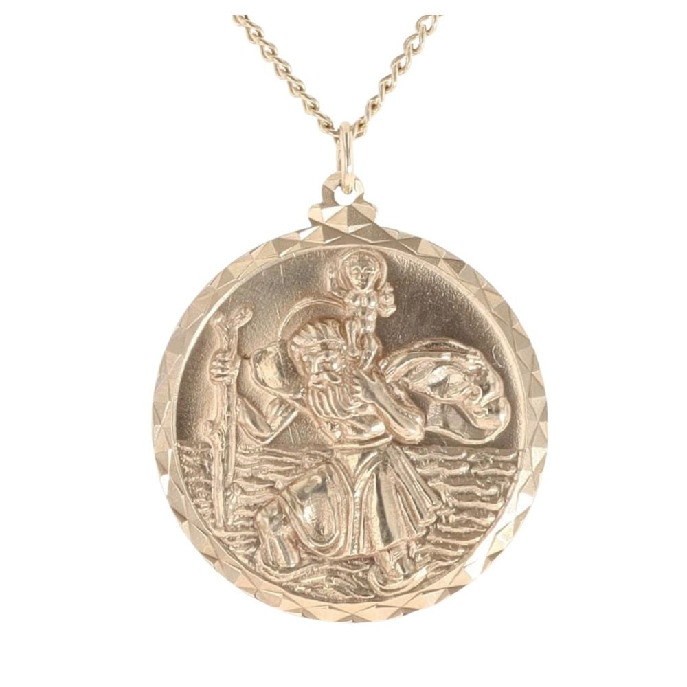 9ct Yellow Gold St Christopher Pendant and Chain 22"