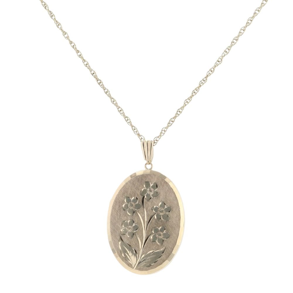 9ct Yellow Gold Patterned Locket Pendant And Chain 16"