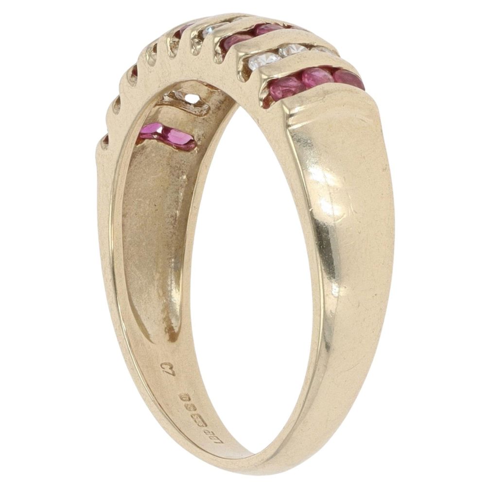 9ct Yellow Gold Ruby And Cubic Zirconia Wave Ring