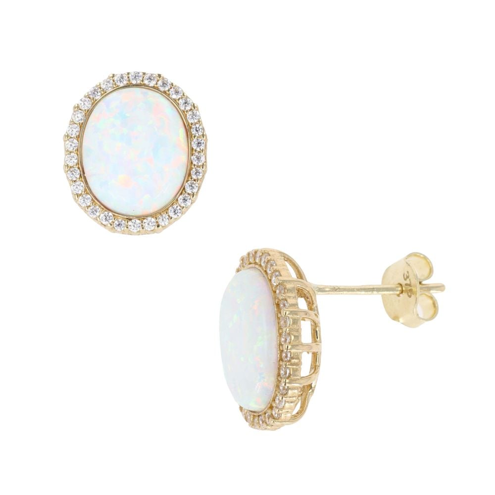 9ct Yellow Gold Created Opal And Cubic Zirconia Stud Earrings
