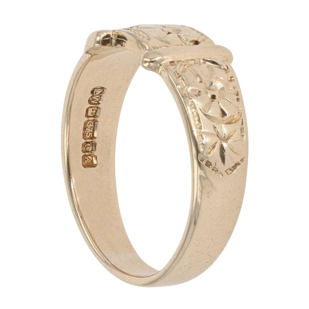 9ct Yellow Gold Patterned Buckle Ring