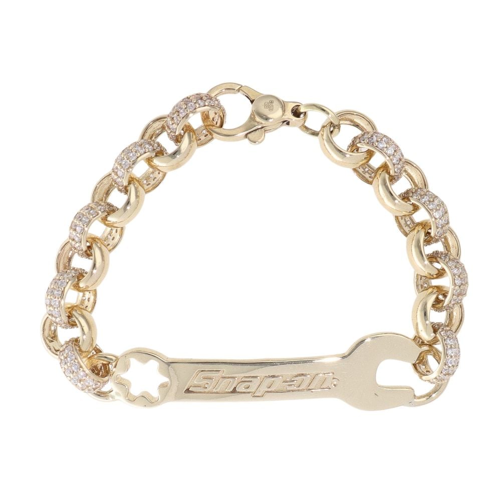 9ct Yellow Gold Plain Spanner And Cubic Zirconia Belcher Bracelet