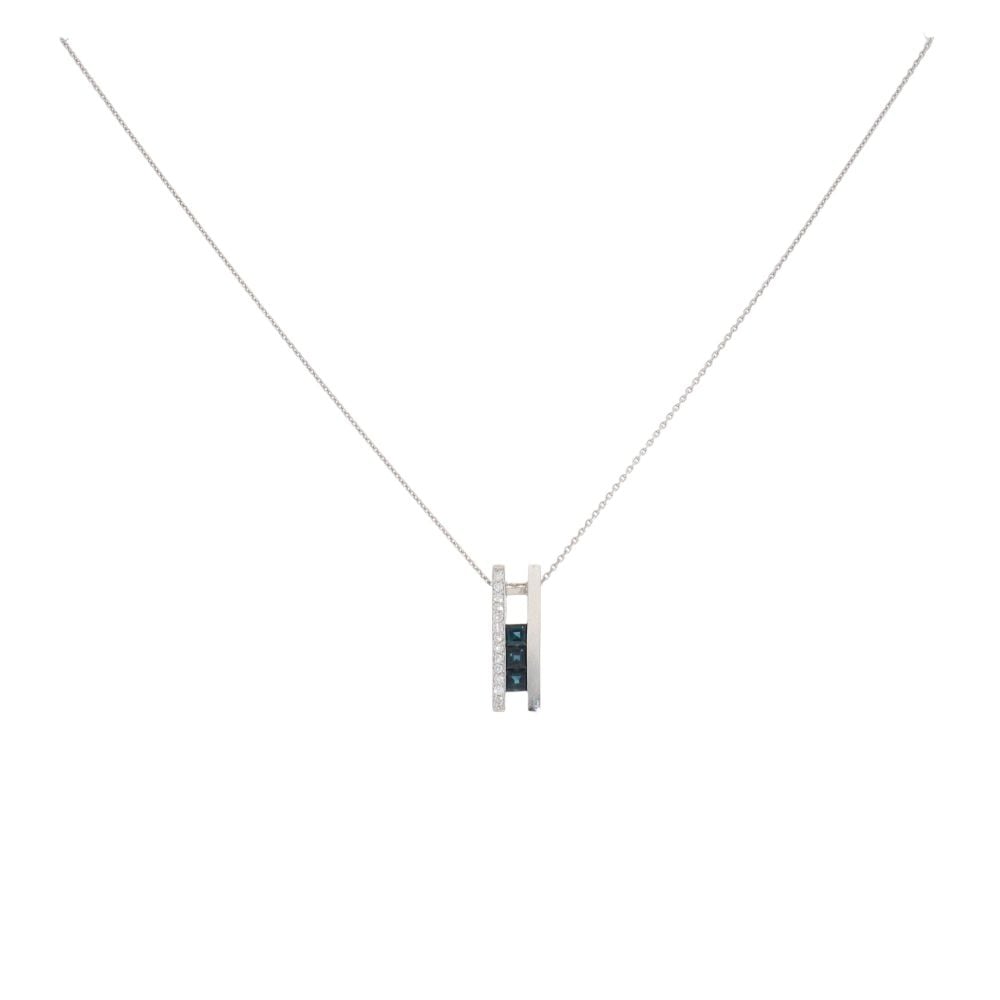 18ct White Gold 0.15ct Diamond And Sapphire Pendant And Chain 18"