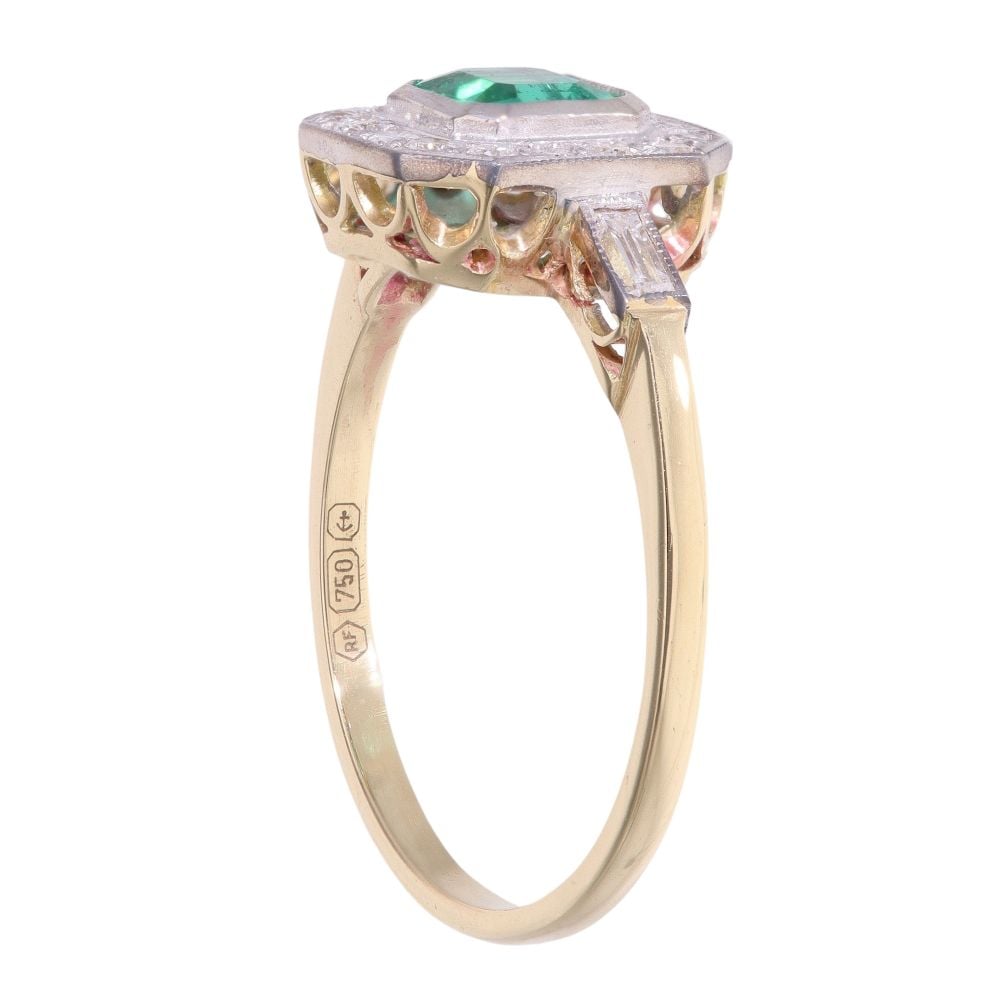 18ct Yellow Gold 0.50ct Emerald and 0.25ct Diamond Cluster Ring