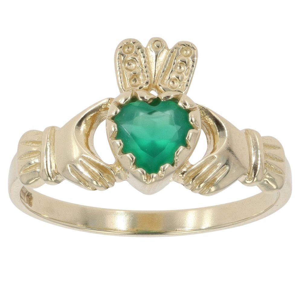 9ct Yellow Gold Emerald Claddagh Ring