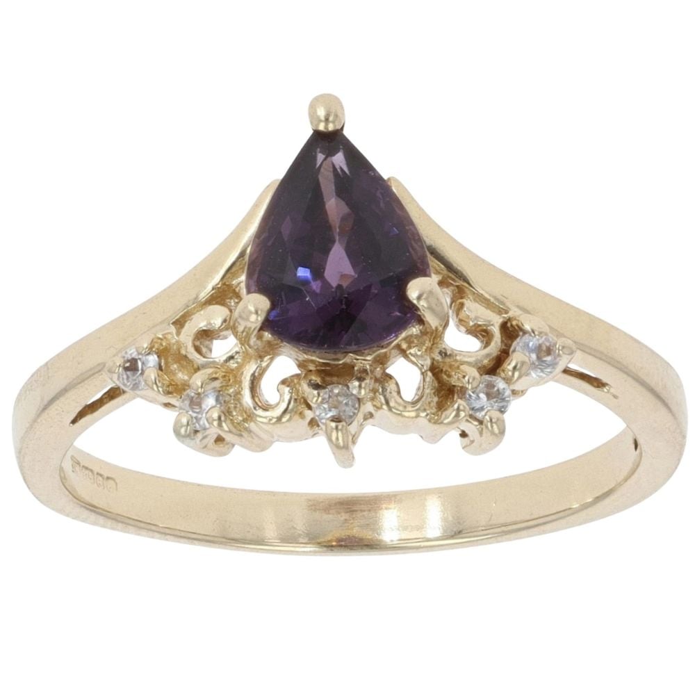 9ct Yellow Gold Amethyst And Cubic Zirconia Fancy Ring