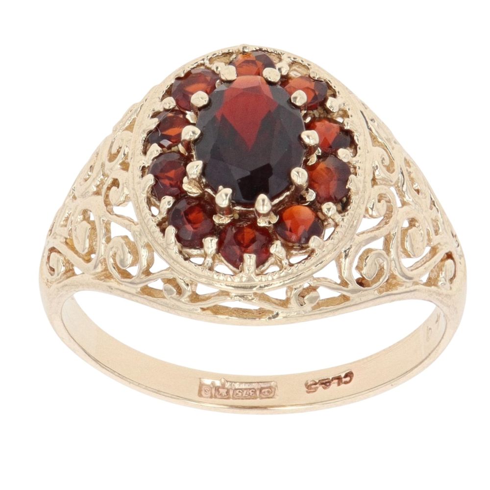 9ct Yellow Gold Garnet Cluster Ring RAMS754366862021 | Ramsdens Jewellery